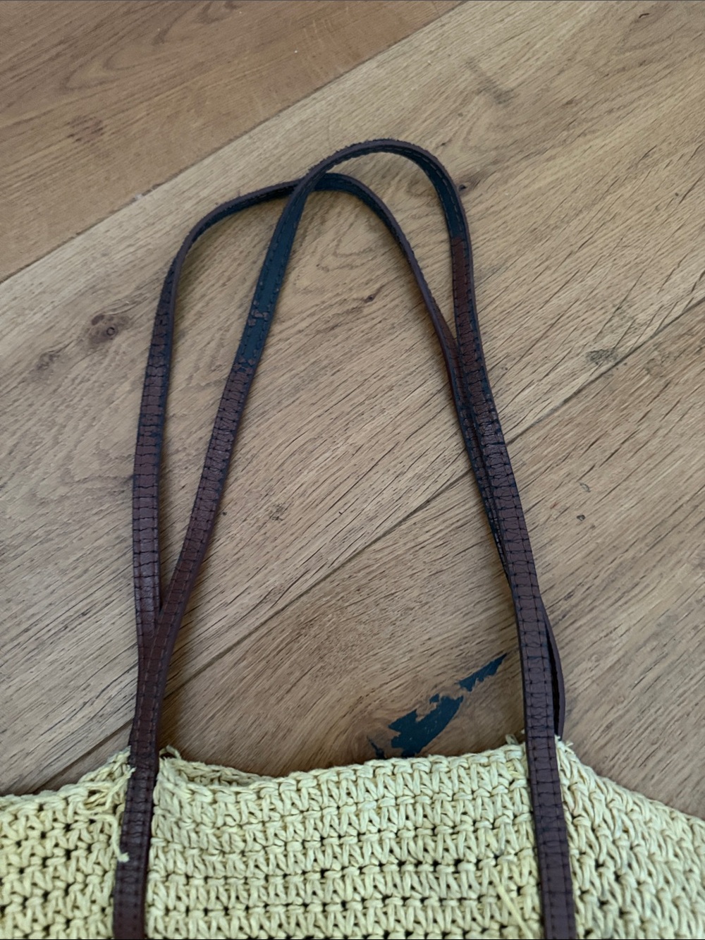 J. Crew Pale Yellow Woven Tote with Brown Straps - Picture 3 of 3